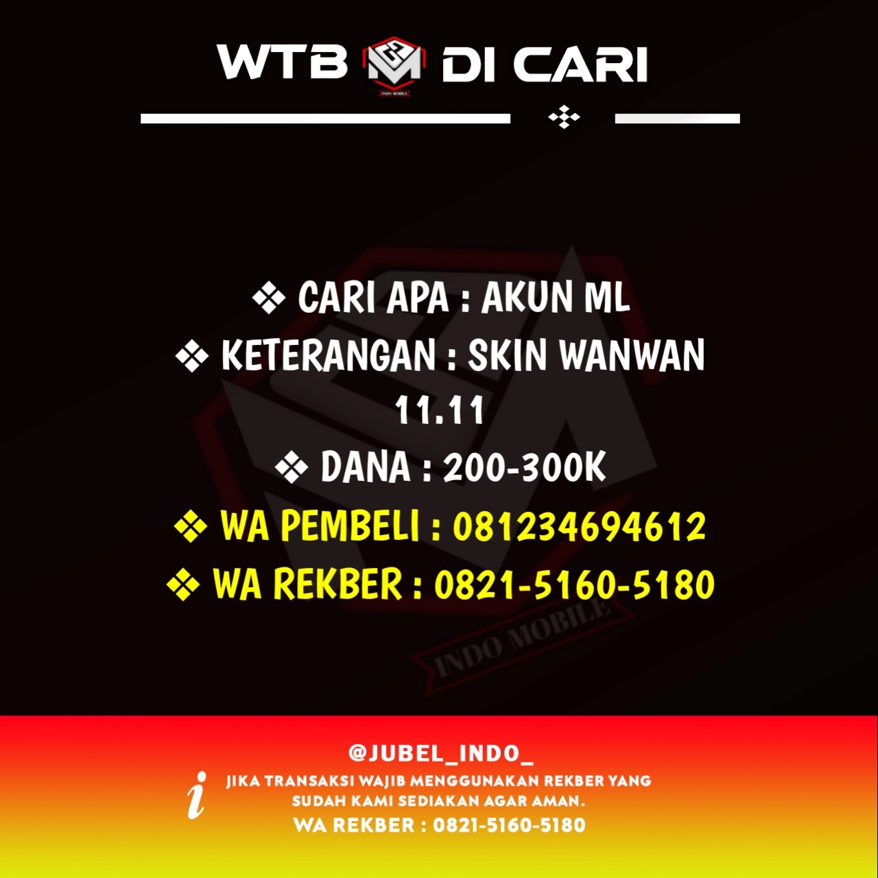 CARI AKUN ML #ML2621