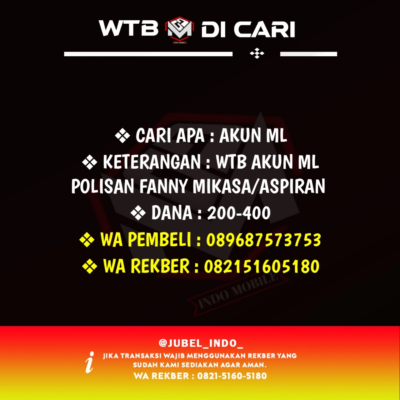 CARI AKUN ML #ML6315